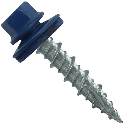 Metal Roofing Screws: (250) 10 x 1 Gallery Blue Hex Head Sheet Metal Roof Screw. Self Starting Metal to Wood siding Screws. EPDM Washer. Colored Head