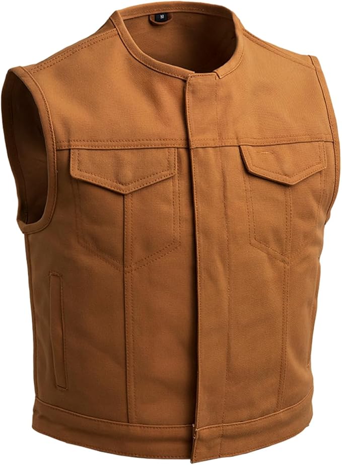 First Mfg Co - Lowside - Mens Motorcycle Biker Riding Canvas, Leather, Twill, Perforated Leather Vest