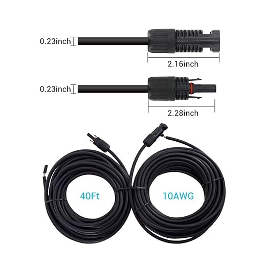 Renogy 40FT 10AWG Male&Female Extension Cables Solar Panel and Controller Connector Adaptor Wire, 40FT 10AWG, Black