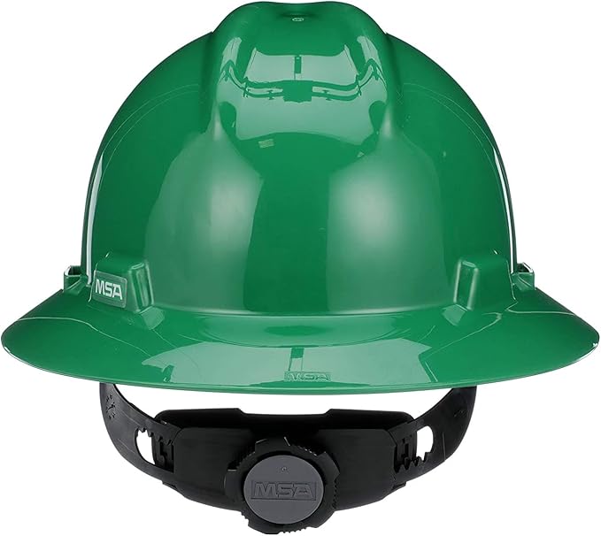 MSA V-Gard Full-Brim Hard Hat with Suspension - Polyethylene Shell, Superior Impact Protection and Self Adjusting Crown Straps - Standard Size Hard Hat