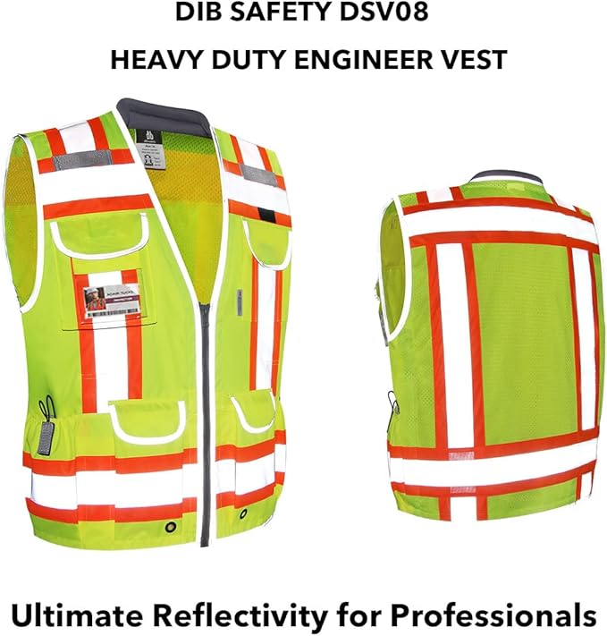 Dib Safety Reflective Vest Heavy Duty, High Visibility Two Tone Engineer Vest, Padded Collar, Retractable ID Pocket, Made with 3M Reflective Tape, Yellow 3XL