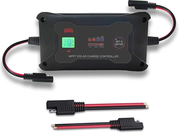 20A 12V/24V Portable MPPT Solar Charge Controller with Solar Connector, LCD Display, and LED Indicate Light. Max PV 600W 60Voc for AGM, Gel, LiFePo4