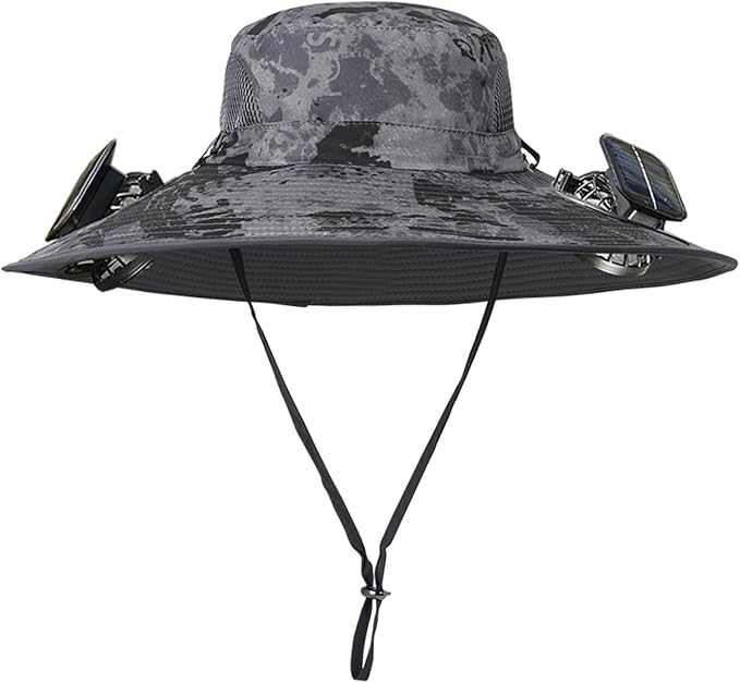 Men Women Wide Brim Sun Hats with 2 Solar Fan Waterproof Breathable Bucket Hat Outdoor Fishing Hat for Hiking Camping