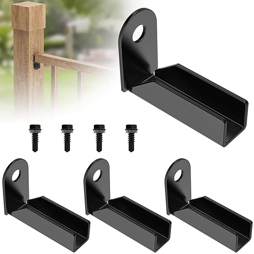 4 Pcs Fence Mounting Bracket for 1" x 1" Square Rails, Carbon Steel Fence Mounting Bracket, Fence Panel Internal Connector - Black