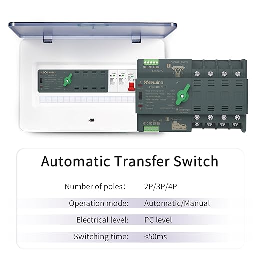Mini ATS Automatic Transfer Switch 100 amp Manual Power Transfer Switch 110V Dual Power Electrical Selector Switches DIN Rail Mount (4P)