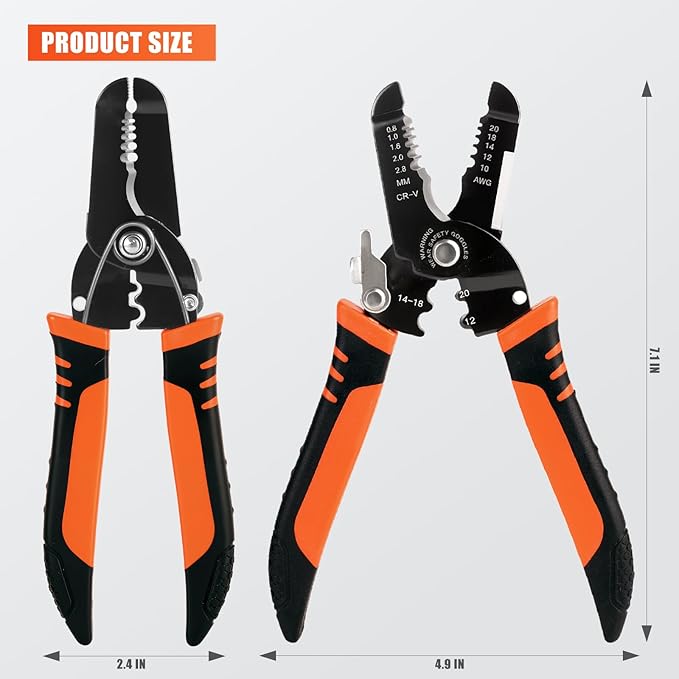 Wire Stripper, Professional 5-In-1 Wire Strippers Tool, Wire Cutters Crimpers, 10-20 AWG Electric Pliers Crimp for Stripping, Cutting, Crimping, Sharpening, Clamping