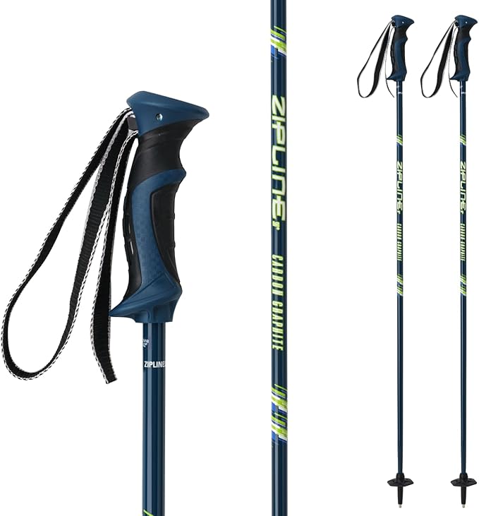 Zipline Lollipop 14.0 Graphite Carbon Composite Ski Poles – Lightweight, Durable, All-Mountain – Ergonomic Grip, Vibration Dampening, Ideal for Groomers and Freestyle. Choice of Skiers