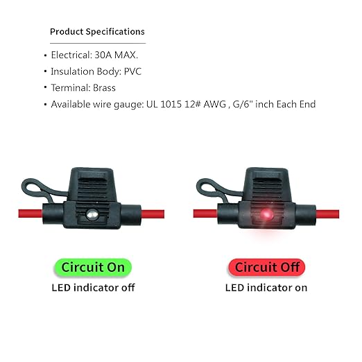 Waterproof in-line Micro2 LED Fuse Holder,12 AWG for Automotive, Marine（5 Pack）