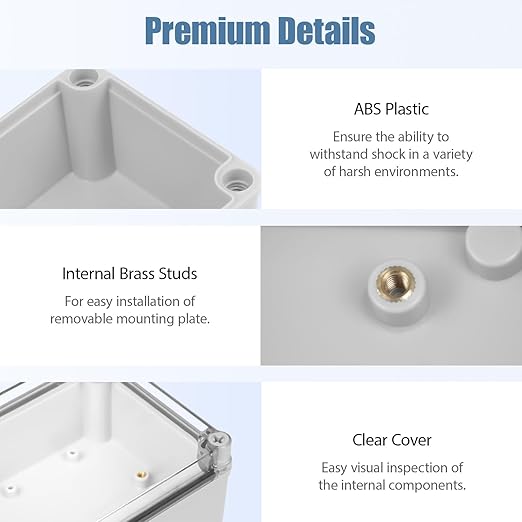 LeMotech Junction Box IP67 Waterproof Dustproof Electrical Box Project Box DIY Enclosure Gray with Transparent Clear Cover, External Size 6.9x4.9x3.0in (175x125x75mm)