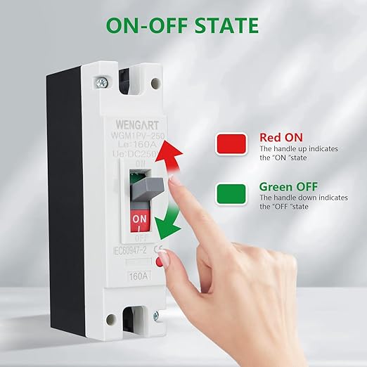 Wengart 160 Amp DC MCCB Circuit Breaker, 250V 1-Pole Molded Case Breaker for Solar PV, Battery Storage & Heavy-Duty Winch, High-Interrupting Capacity DC Protector, WGM1PV-250
