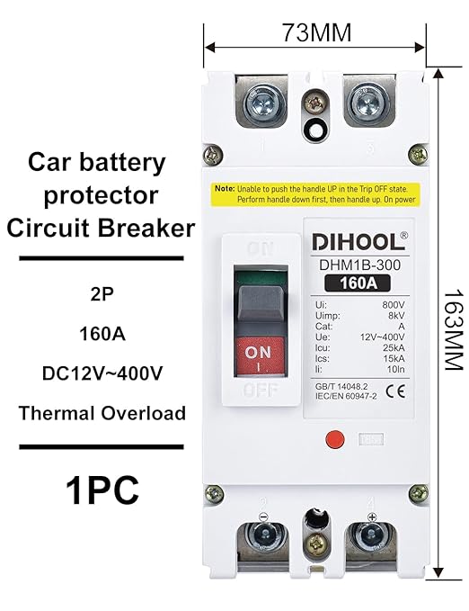 DIHOOL Main 160 Amp DC Circuit Breaker, 500V Battery Disconnect Switch, Master Switch for Car RV Marine Boat Power Station