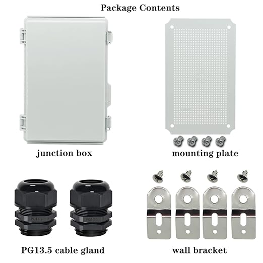 Zulkit Junction Box,IP67 Waterproof Electrical Box Hinged Cover Stainless Steel Latch Plastic Enclosure for Project w Mounting Plate Wall Bracket and 2 Cable Gland Grey 11"x7.5"x5.5"/280x190x140mm