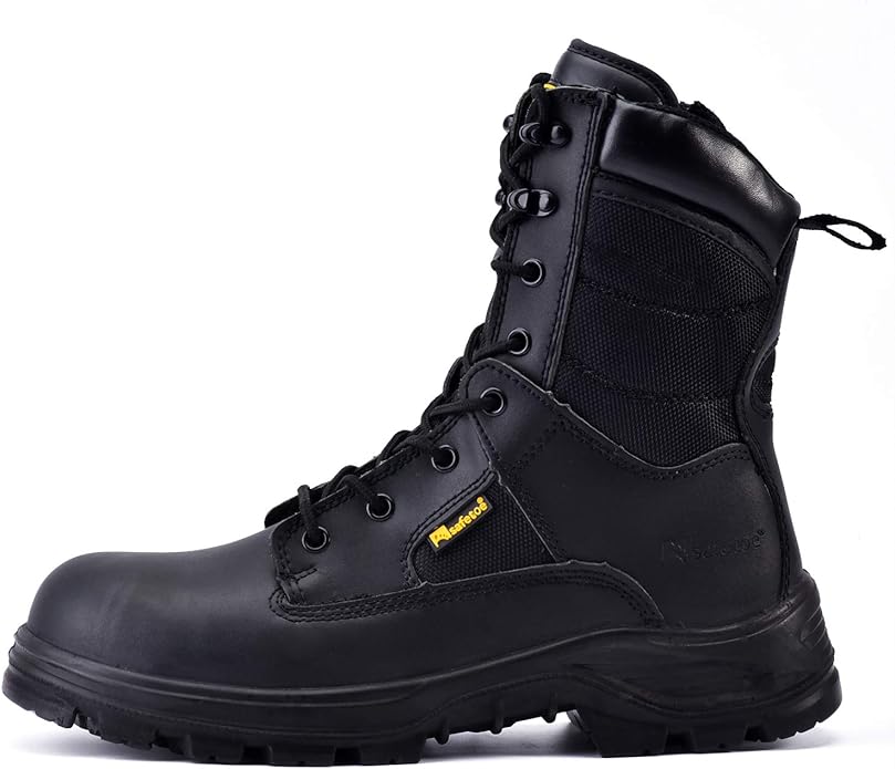 Men's Military Tactical Boots 8" Steel Toe Work Safety Boots with Side Zipper Lightweight Army Combat Boots