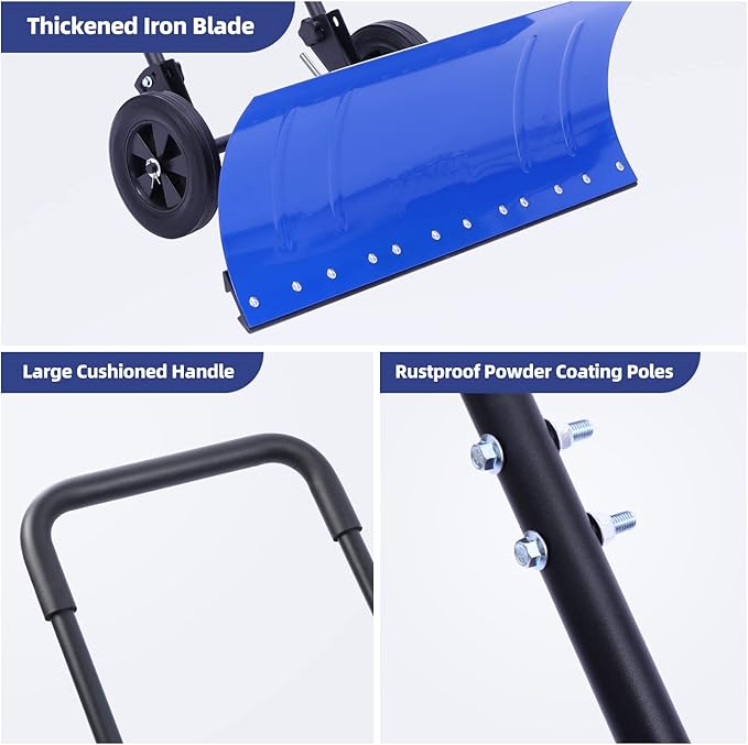 Ohuhu Snow Shovel for Driveway: 2026 Upgraded Heavy Duty Adjustable Angle Wheeled Metal Snow Shovels with 30"x12" Large Blade for Snow Removal, Snow Pusher with Wheels Efficient Remove Tool