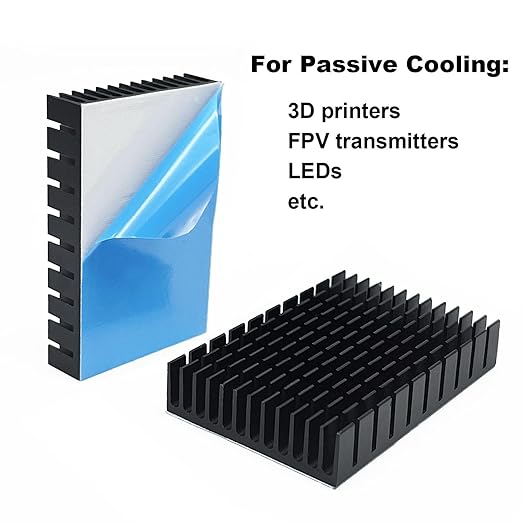2PCS Black Aluminum Heat Sink with Thermal Conductive Adhesive Tape, 2.36x1.57x 0.44 inch/ 60x40x11mm Heatsink Cooler for Cooling VRM Cooler Electronics CPU Led