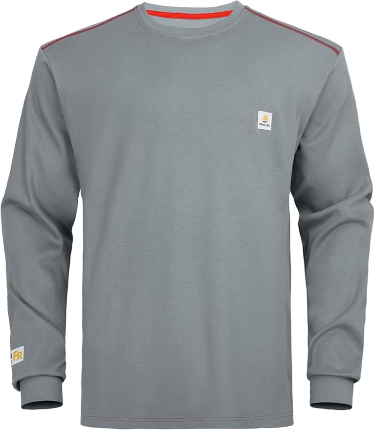 FR Shirts for Men CAT2/HRC2 6.5oz Lightweight Fire Resistant Shirts for Men Long Sleeve Crewneck T-Shirt