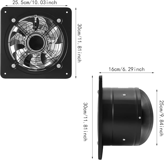 10 Inch Exhaust Fan, 110V 80W Industrial Axial Flow Fan Portable Ventilation Fan with Backdraft Damper, Wall Mount Utility Blower Ventilator Extractor for Garage Shops Kitchen, 2600RPM