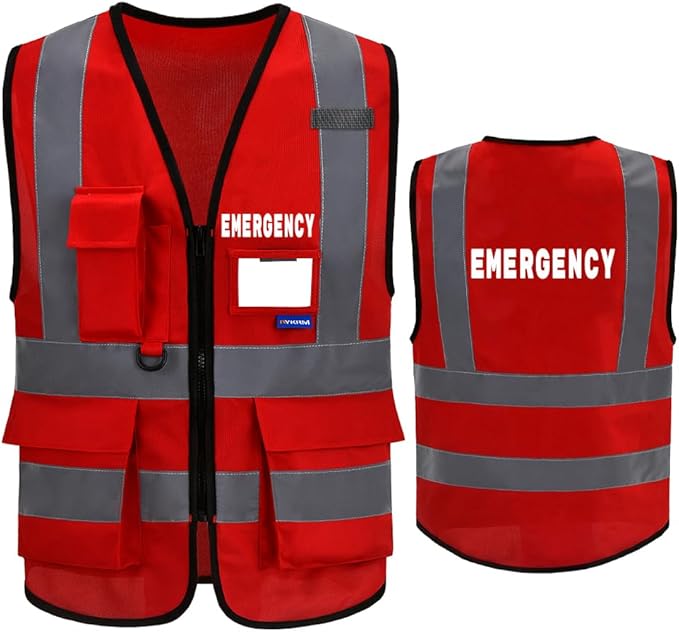 Reflective Security Safety Vests Heavy Duty with 7 Pockets and Front Zipper