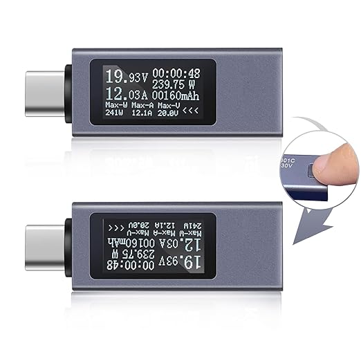 diymore USB C Power Meter, USB C Tester Power Meter,Type C Voltage and Current Tester Meter, Power Bank Capacity,Working Time Ammeter Voltmeter USB Cable Charger Detector LED Display, Gray