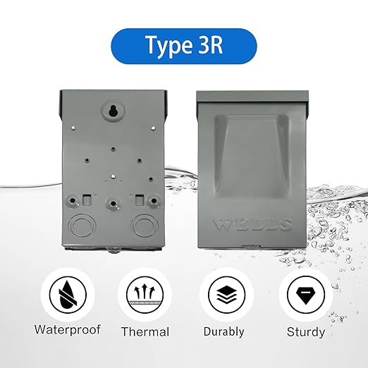 Wells 30AMP Waterproof AC Disconnect Box (No Included Fuse) 120/240VAC Fuse Disconnect Outdoor Metal Box Pull Out Switch for Home and Light Commercial Air Conditioning
