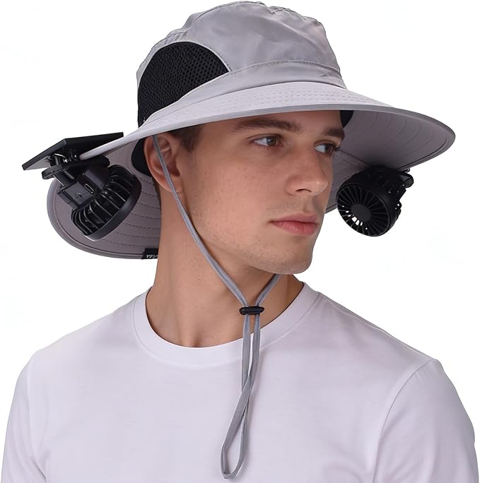 EINSKEY Solar Powered Fan Hat, UPF50+ Wide Brim Bucket Hat with Ultralight Clip-On Fans for Outdoor Hiking Fishing Gardening