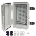 Waterproof Junction Box, ABS Plastic Electrical Box with Stainless Steel Latch, Hinged Cover Electric Project Enclosure Box with Mounting Plate, Wall Brackets & Cable Gland 5.9"x3.9"x2.8"