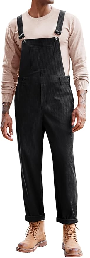 Runcati Mens Corduroy Bib Overalls Workwear Fashion Casual Jumpsuit Adjujstable Strap Romper Coverall