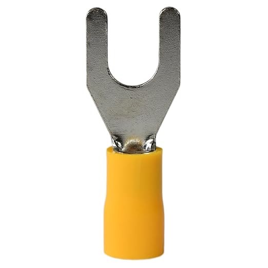 PAPUGA 25PCS 12-10 AWG (4-6 mm2) 1/4" / M6 Wide Version Insulated Fork Spade Crimp Connector, 600V 48A, CE RoHS Industrial Terminal High Current Connector, Control Panels