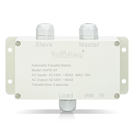 Automatic Transfer Switch, Briidea 120 VAC 16 AMP ATS Auto Transfer Switch for Inverter and Main Powers, Suitable for Use in Boats, RVs, Solar Power Systems, Motorhomes