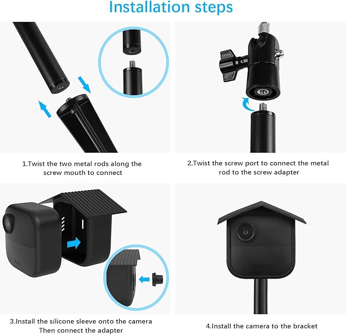 Security Camera Ground Stake + Silicone Cover Case Skin for All-New Blink Outdoor 4 (4th Gen), Heavy Duty Stand Mount with Adjustable Angle and Height (1Pack Black)