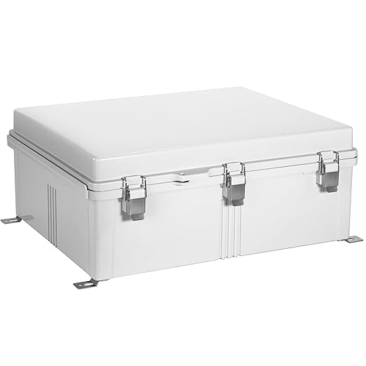 Waterproof Electrical Junction Box IP67 ABS Plastic Enclosure with Hinged Cover with Mounting Plate, Wall Brackets (Grey Cover, 20"×16.1"×7.9")