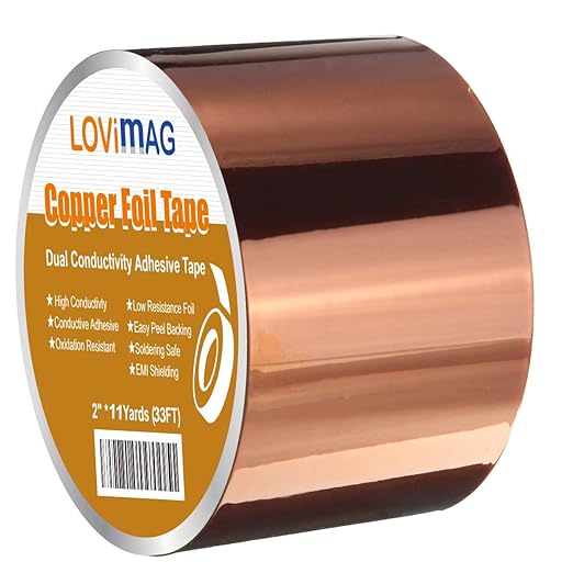 LOVIMAG Copper Tape, Copper Foil Tape (2inch X 33 FT) Metal Conductive Adhesive for Slugs Guitar and EMI Shielding, Crafts, Electrical Repairs, Grounding