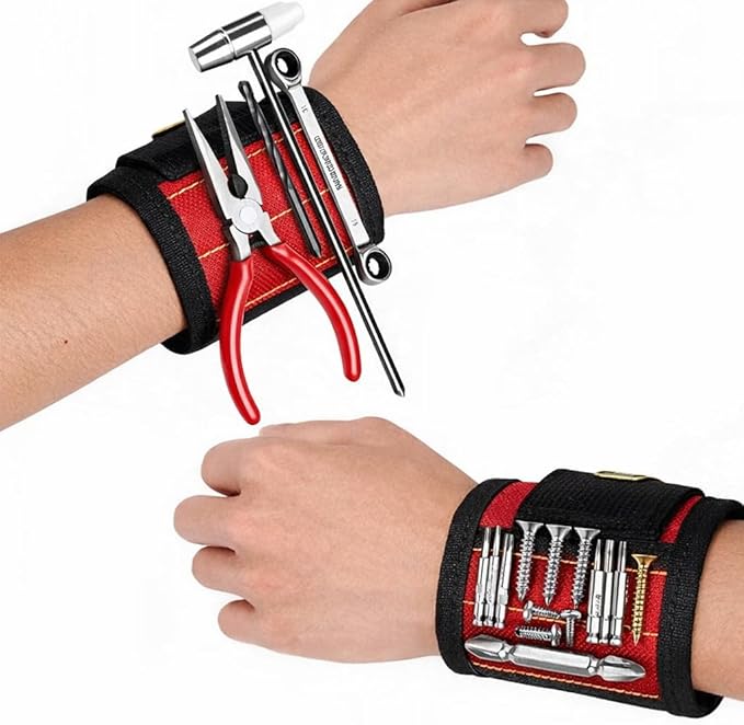 Magnetic Wristband for Tools – Adjustable Tool Holder with Strong Magnets – Ideal for Screws, Nails, Bolts, Drill Bits – Perfect for DIY, Carpentry, and Construction Work (red, 1)