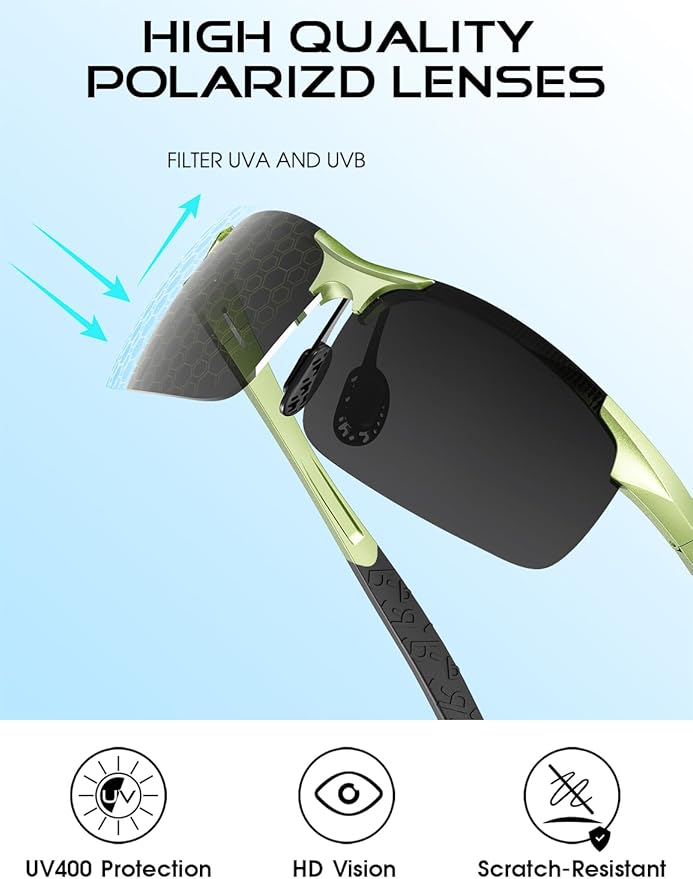 ATTCL Polarized Sunglasses Men Sports: UV Protection Anti Glare Wrap Around Lightweight Metal Driving Fishing Golf Running