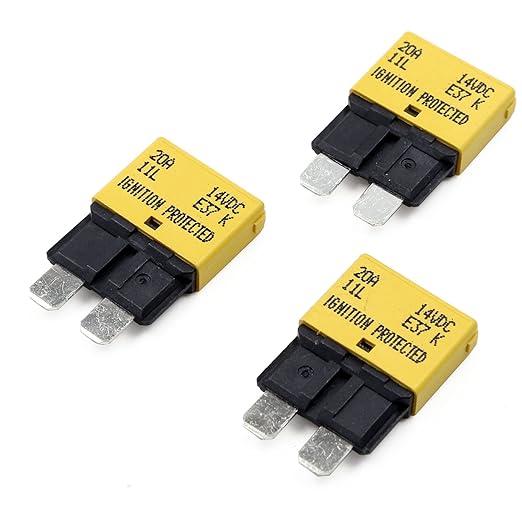 20A 12V Auto Reset Fuse Circuit Breaker ATO/ATC Low Profile - UL Certified - Type I Blade Fuses 20 Amp Self Resetting 12 Volt DC for Automotive, Car, Marine, RV, Solar, 3 Pack