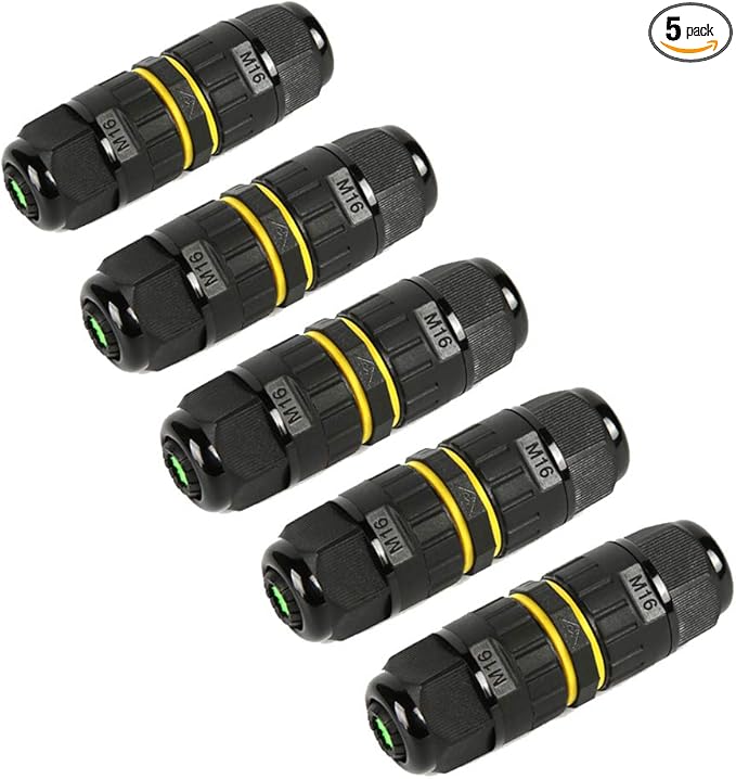 IP68 Outdoor Waterproof Junction Box Electrical Cable Connector, Easy to Install, UL,M16 for Ø 3.5-10mm Wire Range(AC 400V, 17.5A),2 Way 3Pin 5Pack