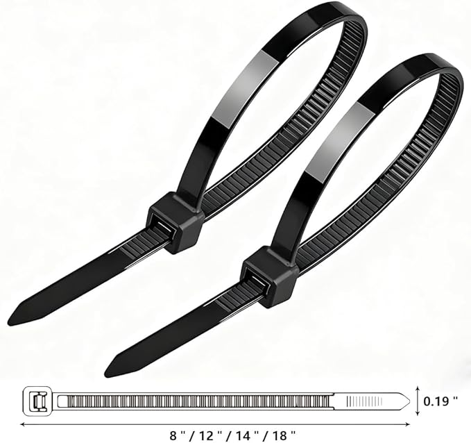 400 Pack Black Zip Ties Assorted Sizes 8+12+14+18 Inch, Heavy Duty 100lbs Self-Locking Electrical Cable Ties, UV Resistant Wire Ties for Indoor and Outdoor Use
