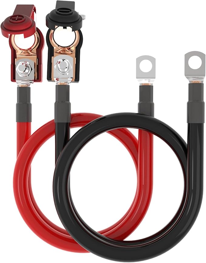 4 AWG Gauge 3FT Power Battery Cable with Battery Terminal Connectors 3/8" Lugs, Red + Black Pure Copper Battery Lead Wire for Automotive, Motorcycle, Marine, Boat, Car, Inverter