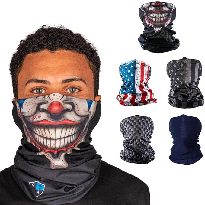 S A Company 5-Pack UV Face Shield | UV 30+ Multipurpose Neck Gaiter Balaclava for Adults | Multiple Color Packs