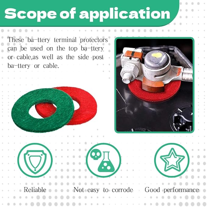 8PCS Battery Terminal Anti Corrosion Washers Fiber, Battery Terminal Protector, 4 Red & 4 Green Battery Terminal Protector for Protecting Battery Terminal, Universal Accessories (Red+Green-1, 12PCS)