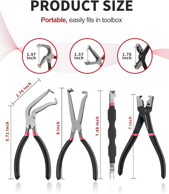 4 Pcs Automotive Electrical Disconnect Pliers Tools Kit, Portable Auto Electrical Connector Removal Separator Tool for Car, Hose Clamp Removal Plier, Wire Plug Removal Tool