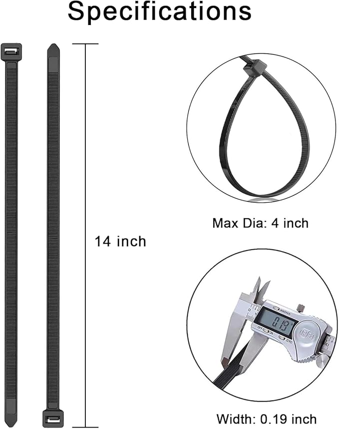Zip Ties, KAMOTA 1500pcs 14 Inch Heavy Duty Self-Locking Nylon Zip Ties, Black Cable Ties with 50lb Tensile Strength, UV Resistant Cable Tie for Indoor and Outdoor Use