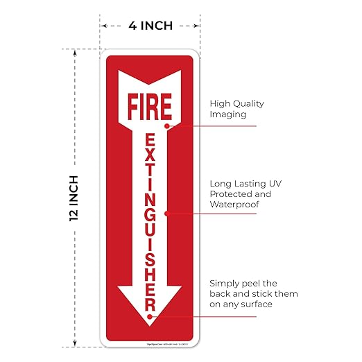 Fire Extinguisher Decal Self Adhesive Sticker 4x12" 4 Mil Vinyl SignIndoor & Outdoor Use UV Protected & Waterproof Sleek (3 Pack)