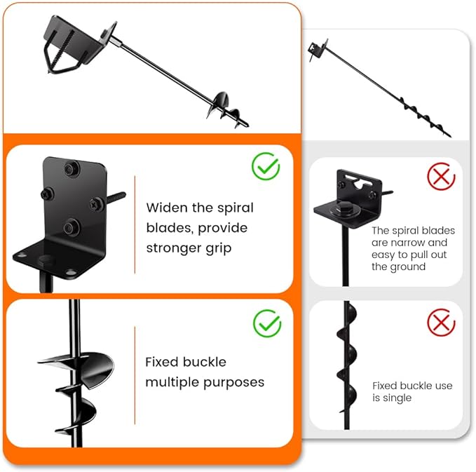 Ground Anchors Shed Anchors 14" Set of 4 Trampoline Stakes Screw in Heavy Duty Mobile Home - Storage Shed Anchor Kit - Playset Swing Anchors - Stakes for Fence,Carport,Garden (Black, 4 x 14in)