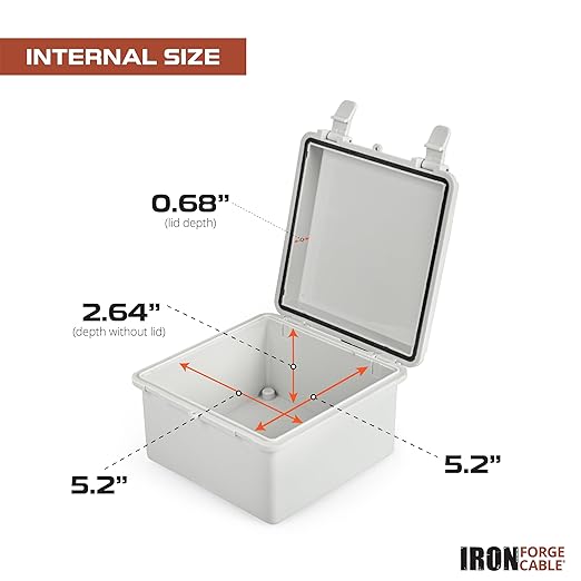 Iron Forge Cable Waterproof Junction Box - Outdoor Enclosure with Accessories, Weatherproof Hinged Light Gray Panel Cover, IP65 6"x 6"x 3.6"Inch