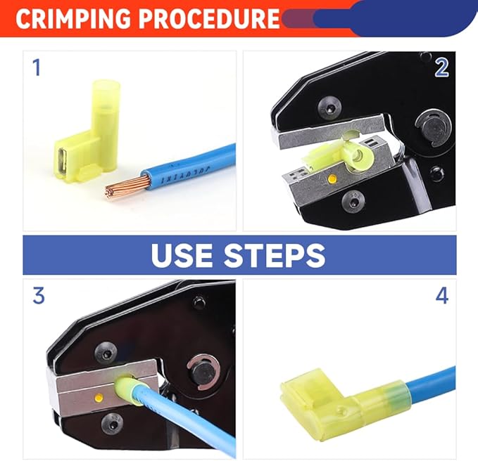 Crimping Tool For Insulated Flag Terminals - Ratcheting Wire Crimper - AWG 12-10 (4-6mm²) - Electrical Crimping Tool