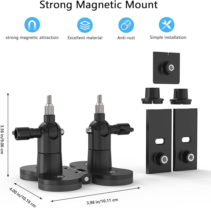 Magnetic Dual Camera Pole Holder with Two 1/4" Threaded Points Compatible with Blink, R-ing,Eufy, Google,Wyze, Arlo, Simplisafe,Reolink,Tapo Cameras and Solar Panels Aluminum Arm Mount (Black)