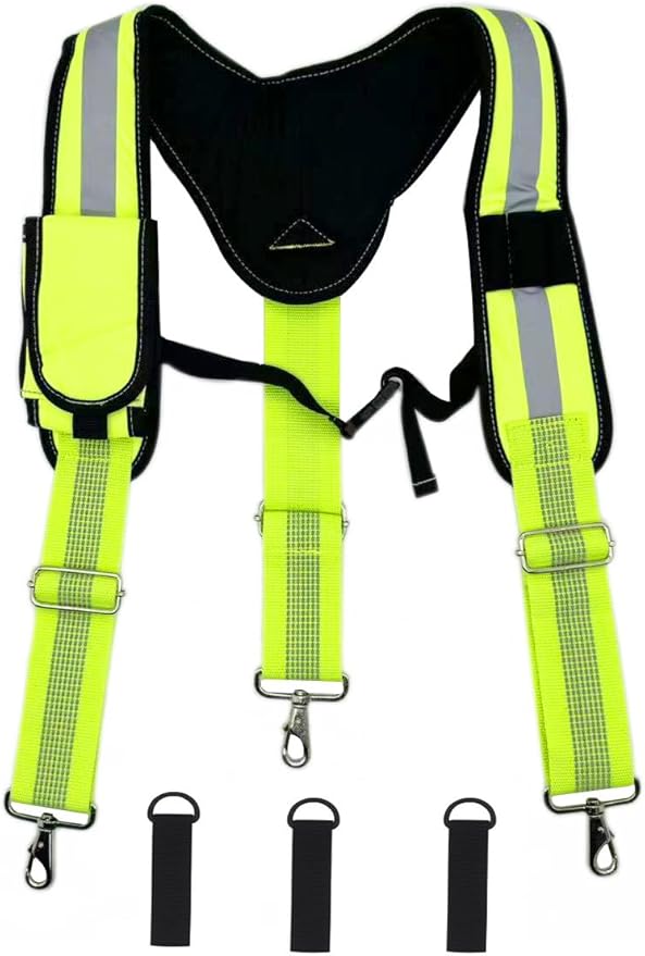 Heavy Duty Tool Belt Suspenders for Men 3 Point Padded Suspenders with Attachment Loops for Men