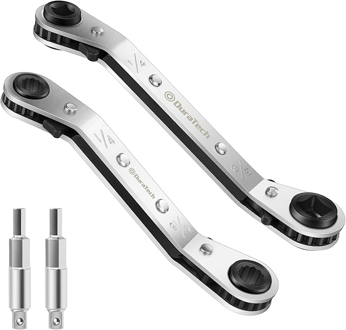 DURATECH HVAC Service Wrench Set, Refrigeration Wrench, 3/16", 1/4", 5/16", 3/8", for Air Conditioning & Refrigeration Equipment, with Hex Bit Adapter
