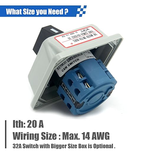 20A Rotary Changeover Switch with Exterior Box, ON-Off-ON 660V Latching Universal Selector Switch, IP65 (3 Positions 2 Poles)